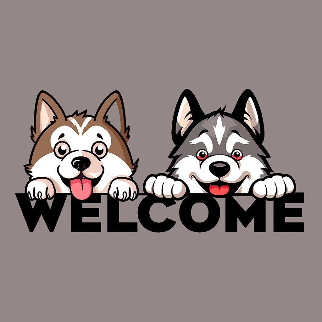 VÄLKOMNA GLADA HUNDAR, TERRASDÖRRMATTA MED KANT