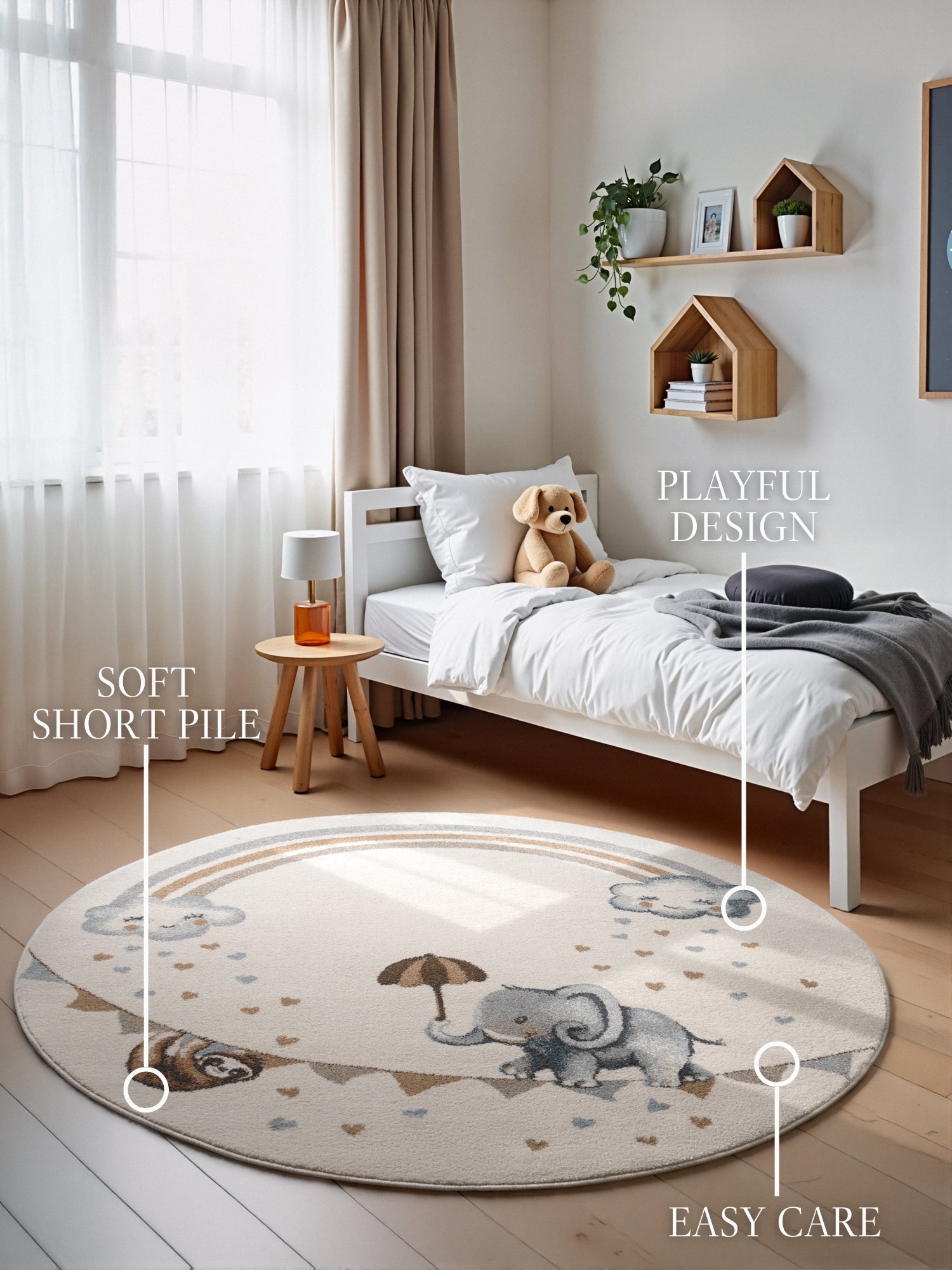 VILLEROY &amp; BOCH BOHO KIDS RUND BARNFILT - ELEFANTREGNBÅGE, CRÈME MULTI 106304