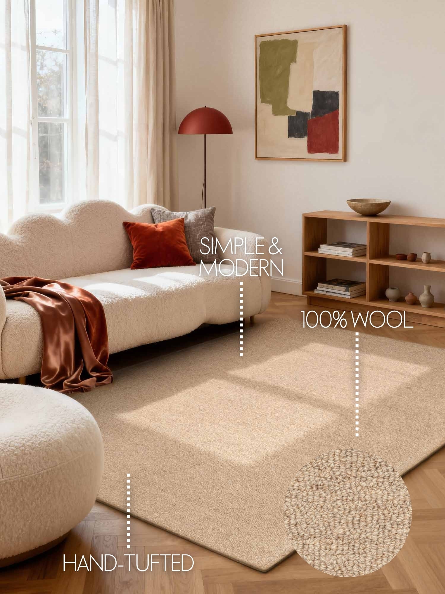 ELLE DECORATION PURISTIC FIN BOUCLE ULLMATTA, KNUTAR NATURLIG BEIGE