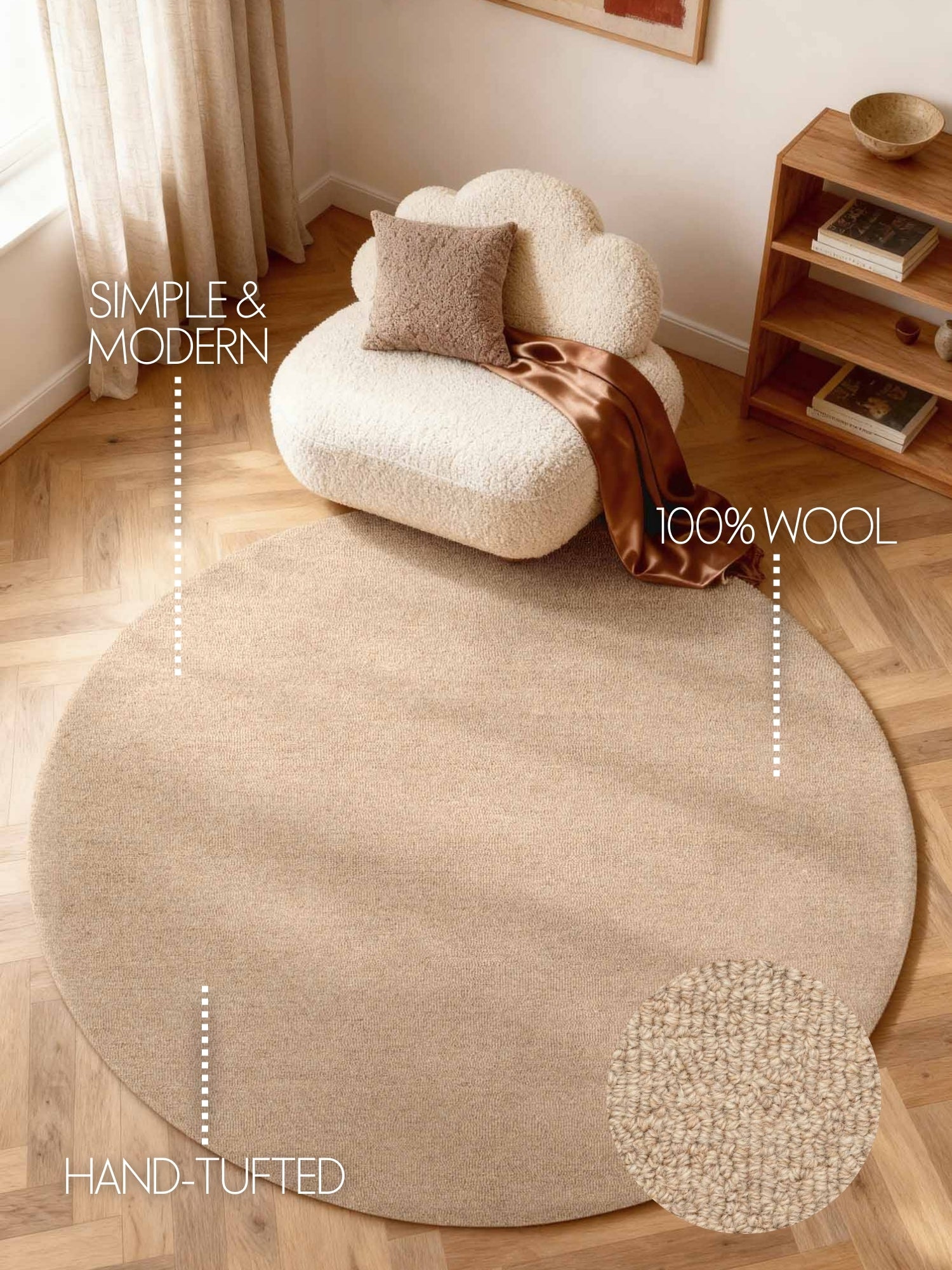 ELLE DECORATION PURISTIC FIN BOUCLE ULLMATTA, KNUTAR NATURLIG BEIGE