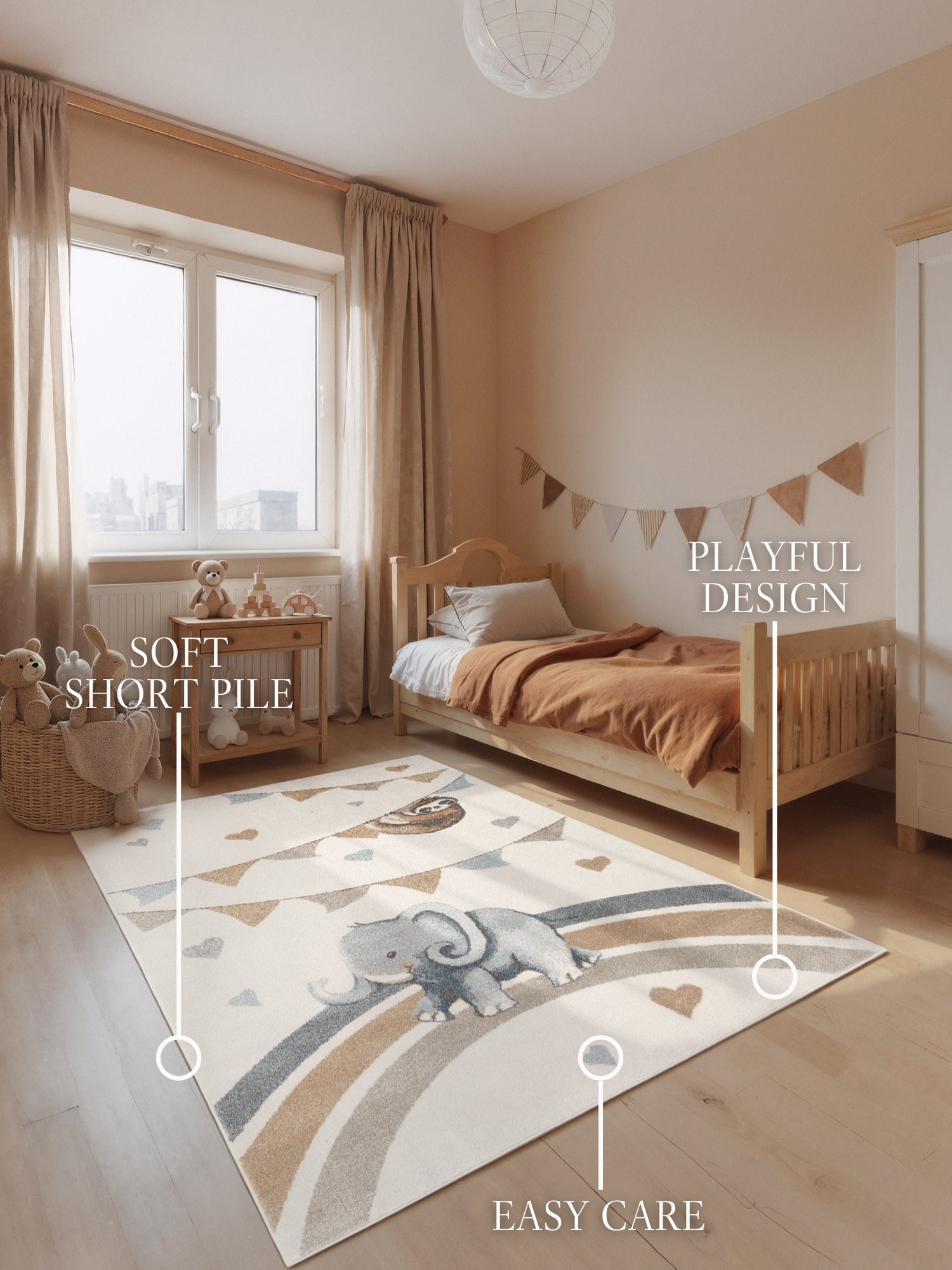 VILLEROY &amp; BOCH BOHO KIDS BARNFILT - ELEFANTREGNBÅGE, CRÈME MULTI 106305