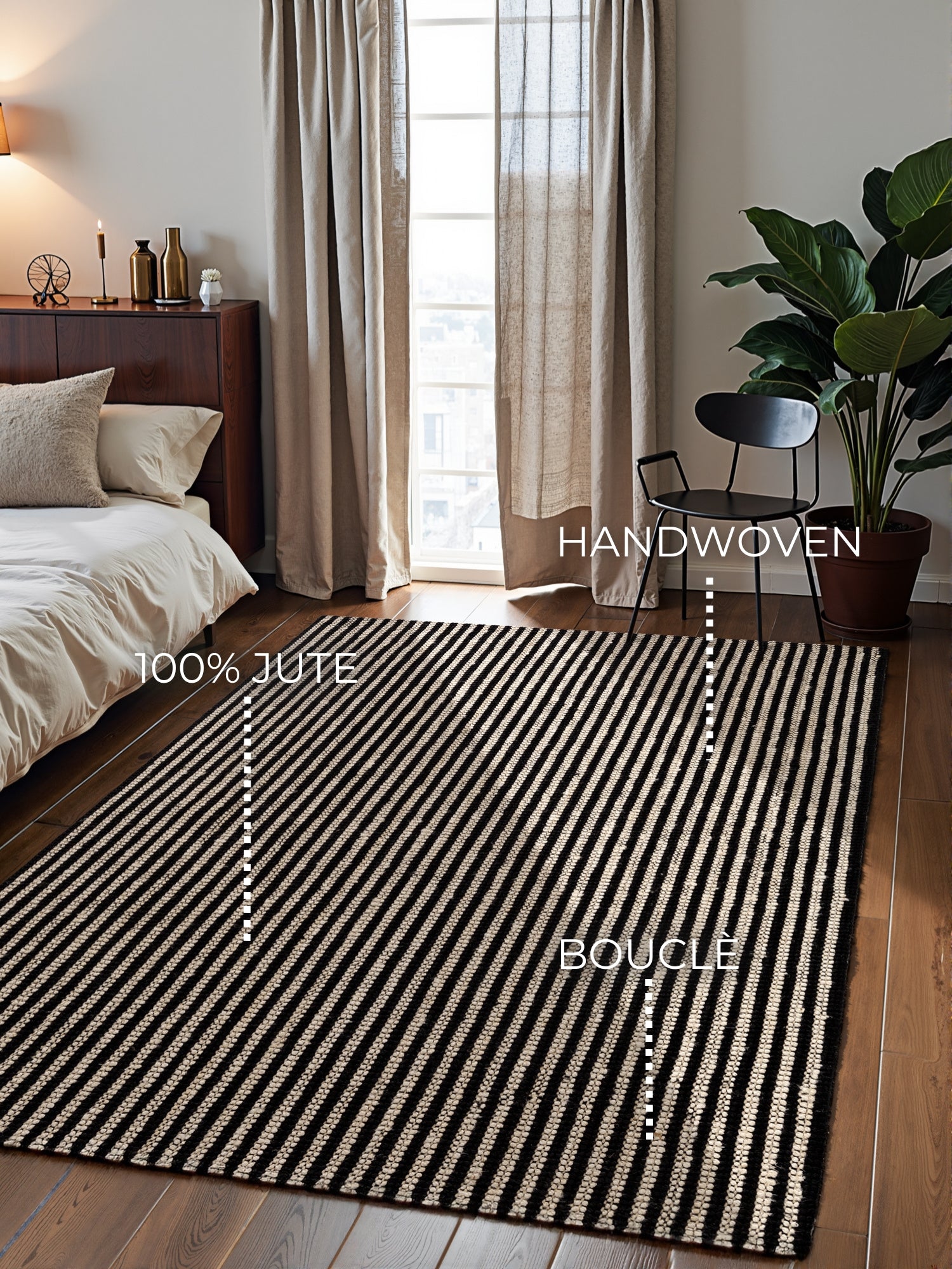 ELLE DECORATION HARVEST JUTEMATTA EBENHOLTS, NATURLIG-ELFENBEN-SVART