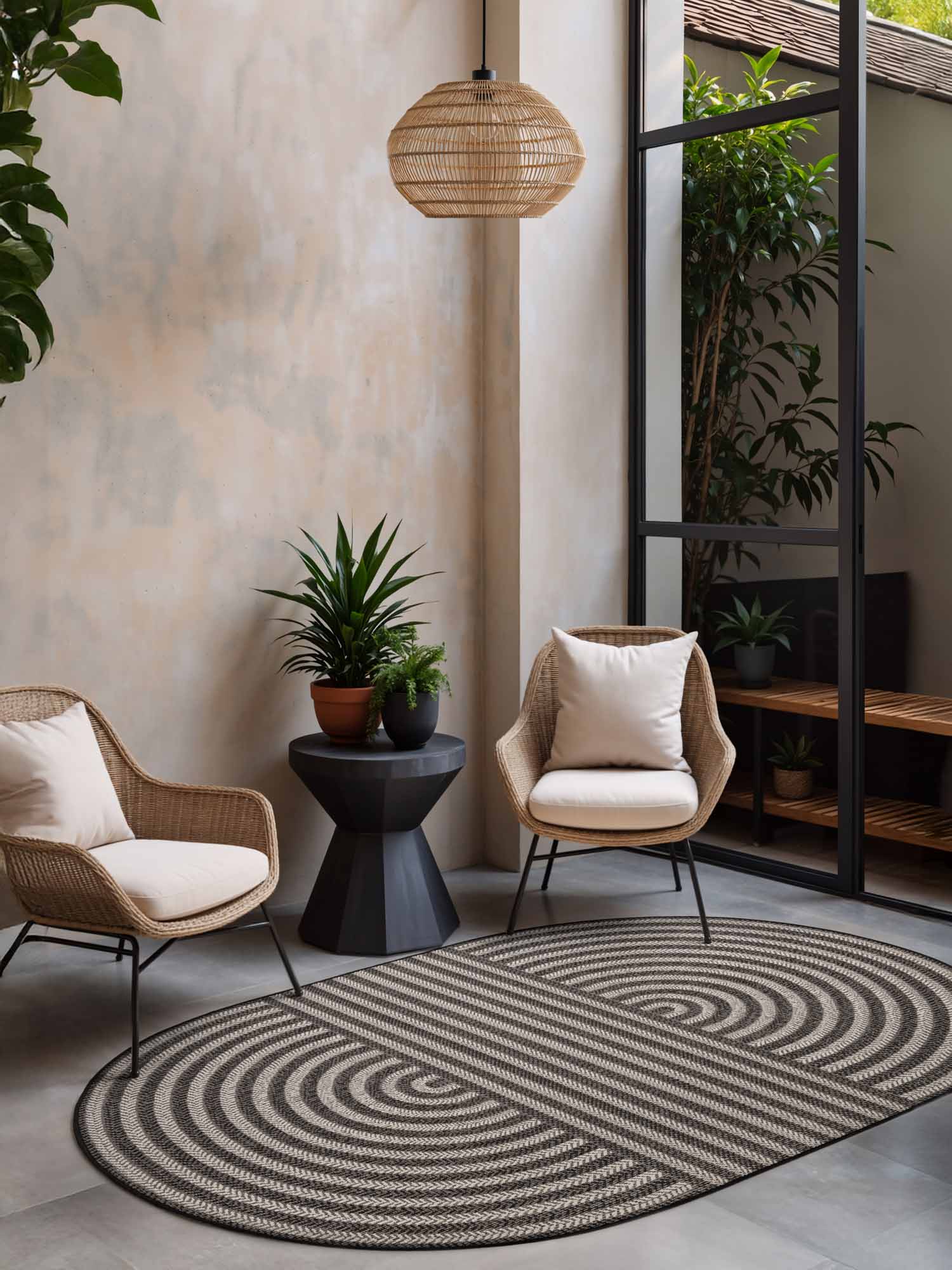 TED BAKER HARINGEY PLATTVÄVD MATTA, WOODFIELD SVART VIT