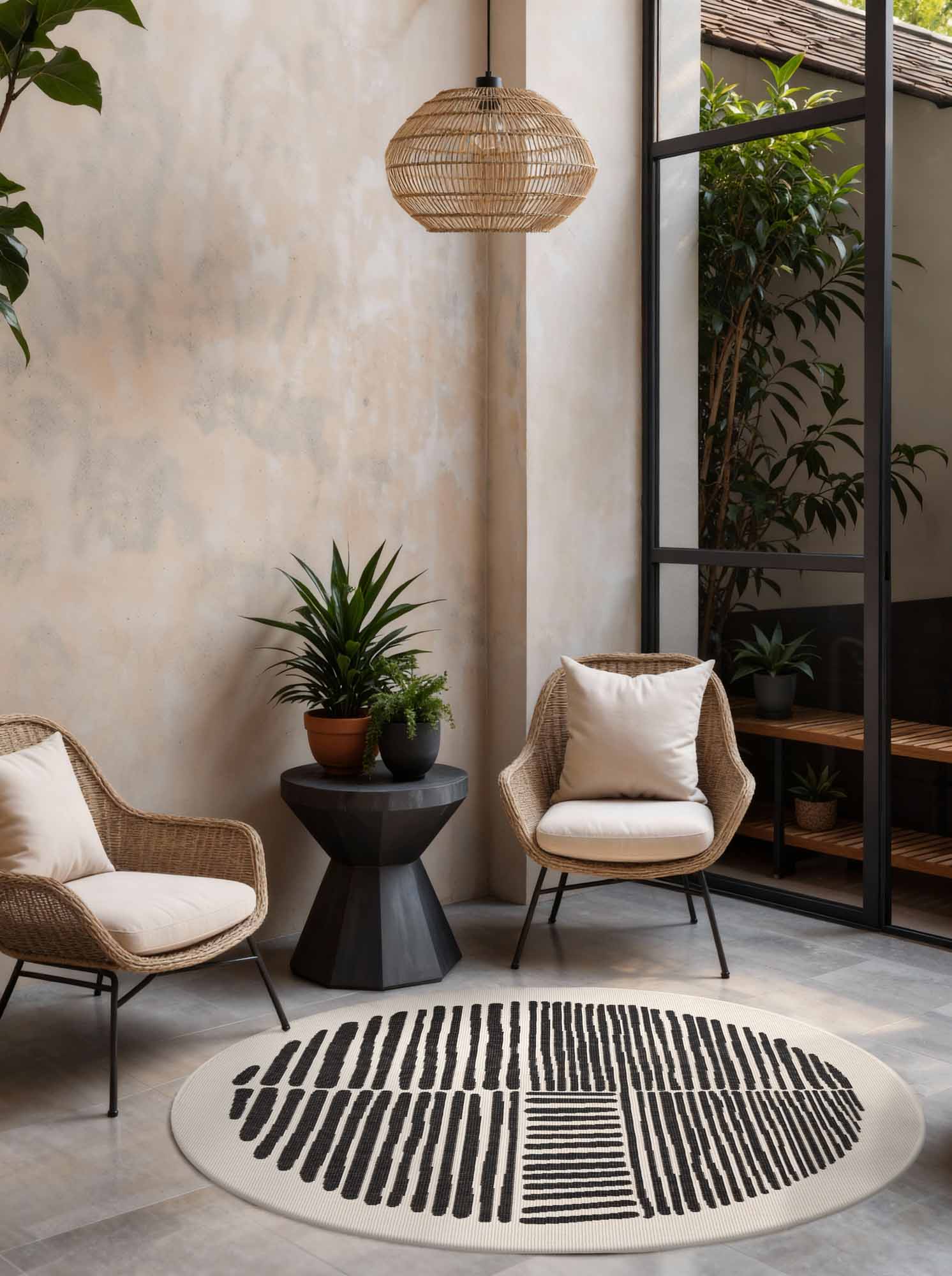 TED BAKER HARINGEY PLATTVÄVD MATTA, RYE BOUNDS SVARTVIT