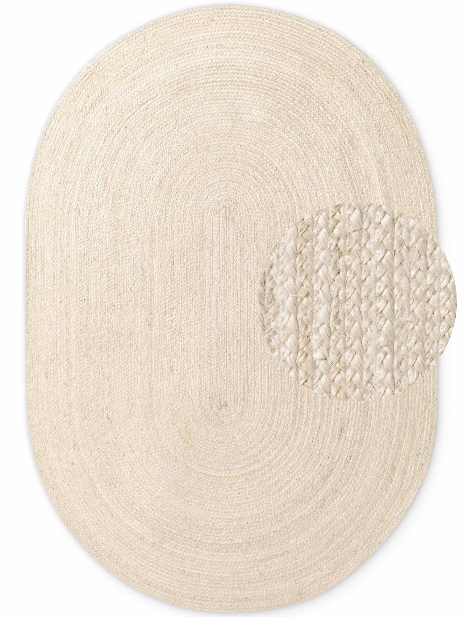 FLÄTAD JUTEMATTA RANGPUR OVAL, NATURLIG ELFENBEN