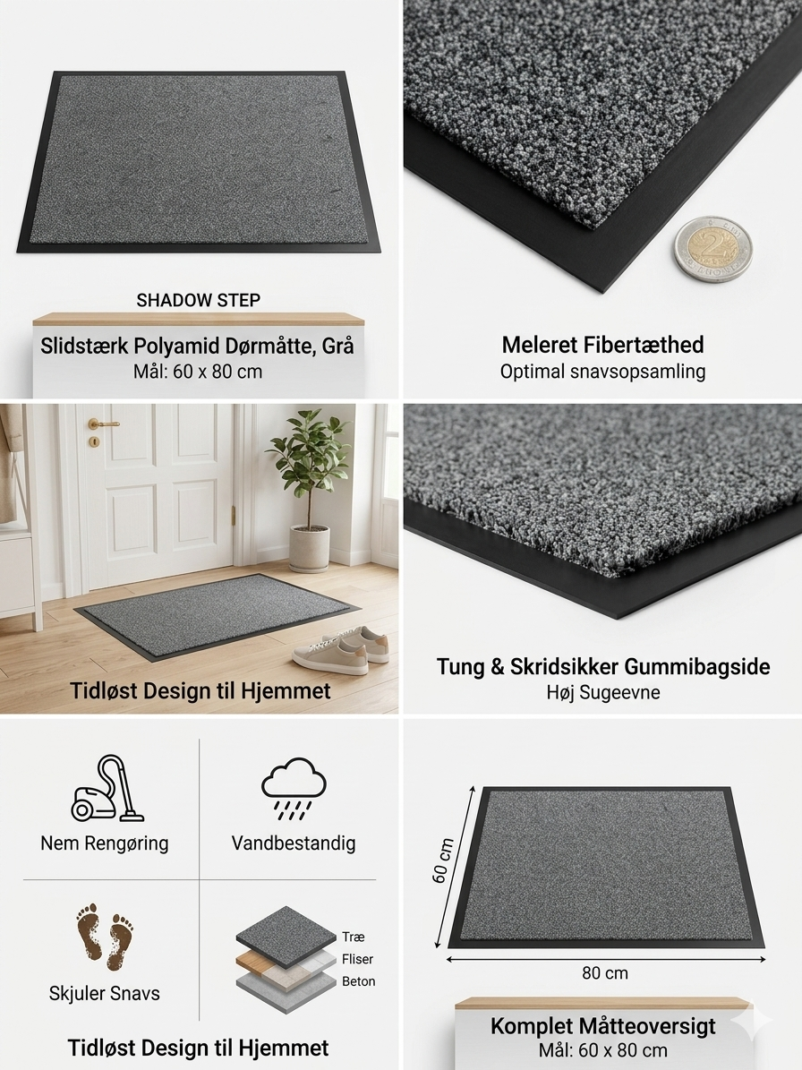 SHADOW STEP - SLIDSTÆRK POLYAMID DØRMÅTTE, GRÅ
