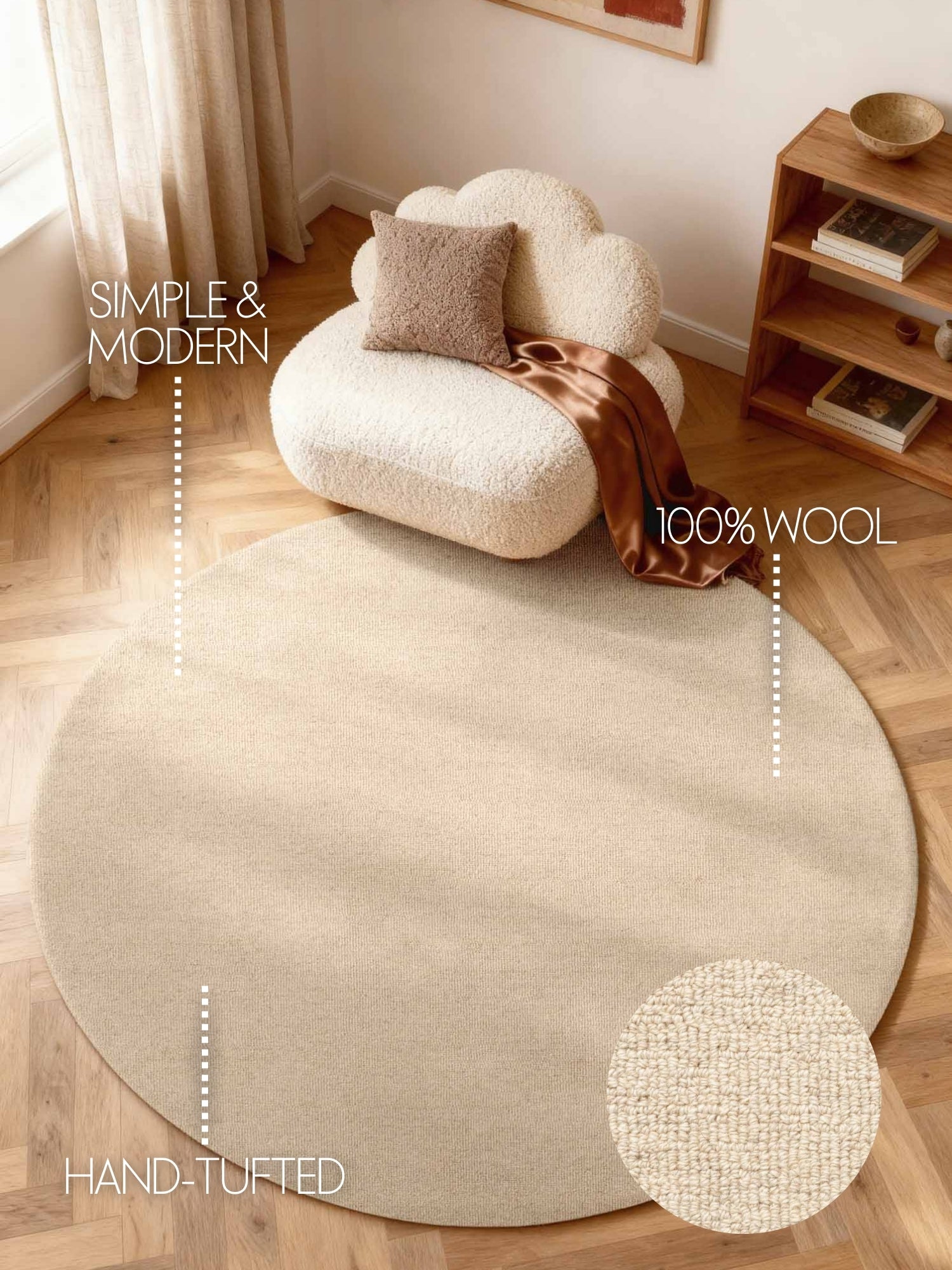 ELLE DECORATION PURISTIC FIN BOUCLE ULLMATTA, KNUTAR NATURLIG LJUSBEIGE