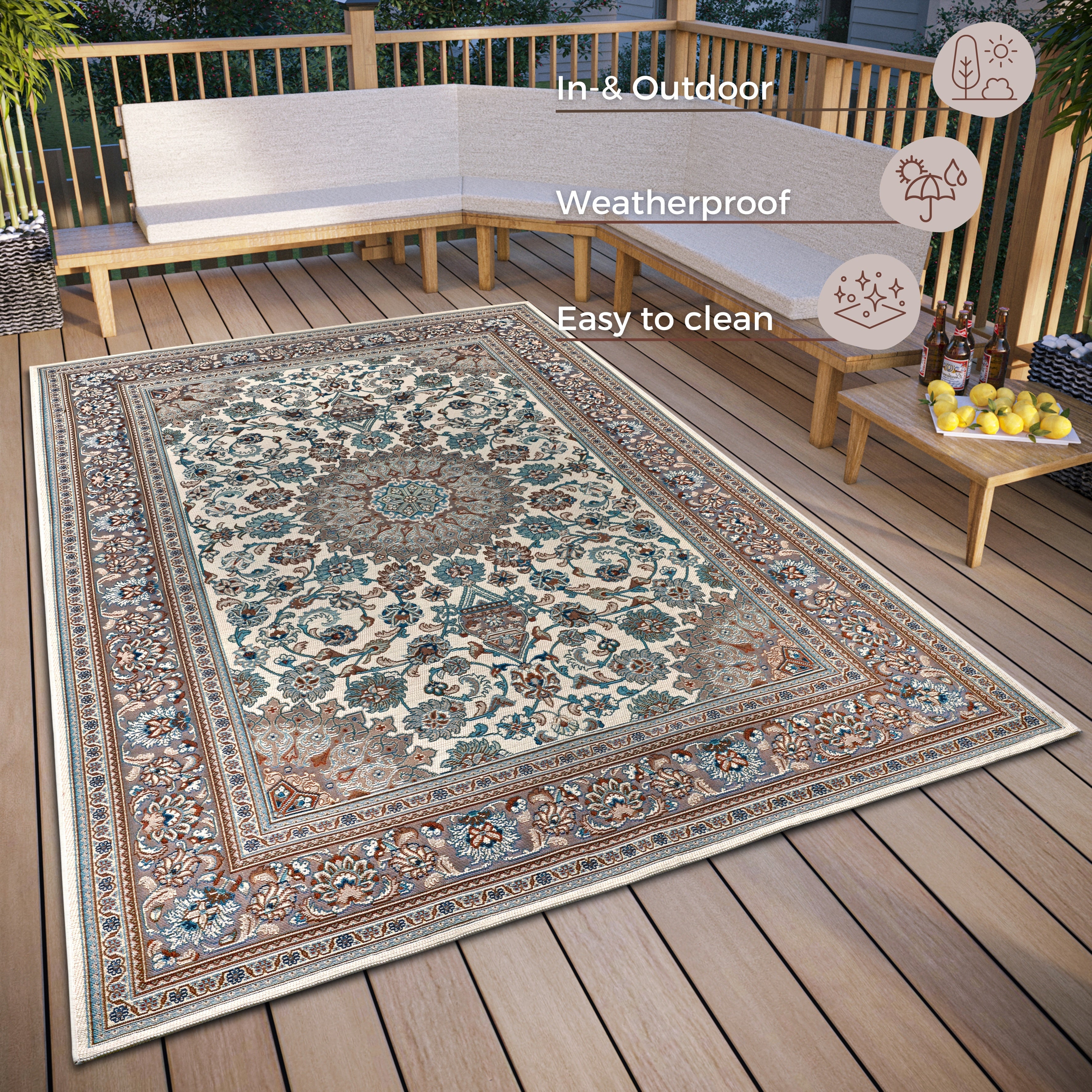 Plattvävd matta med flair, krämfärgad och beige 105718