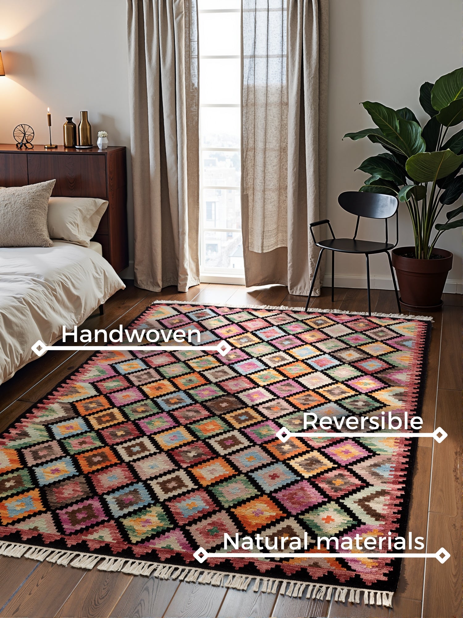 HANSE HOME KAMAL - AFGHAN KELIM MATTA, 106239 BLACK-MULTI