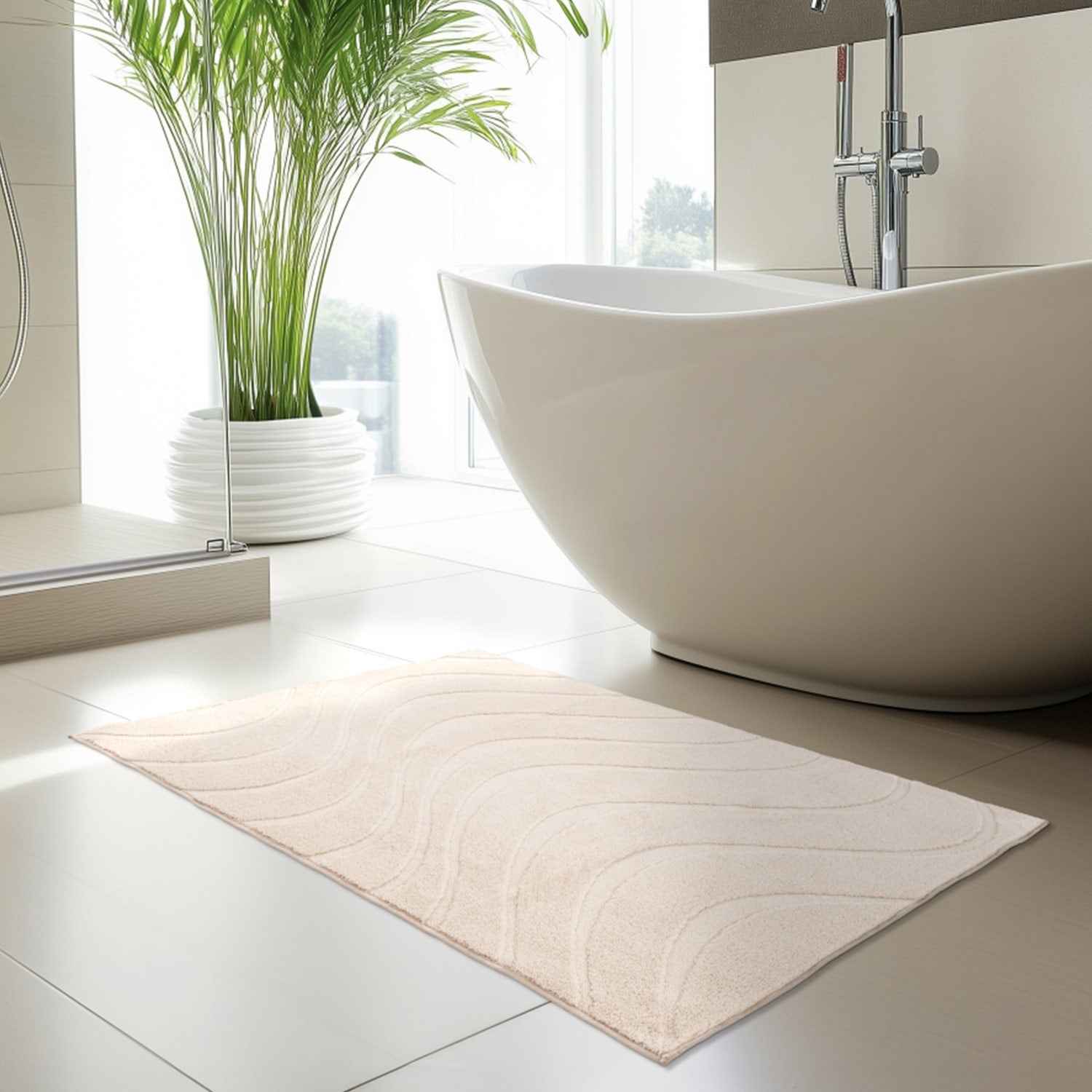 Vågig mjuk badrumsmatta, 400 beige