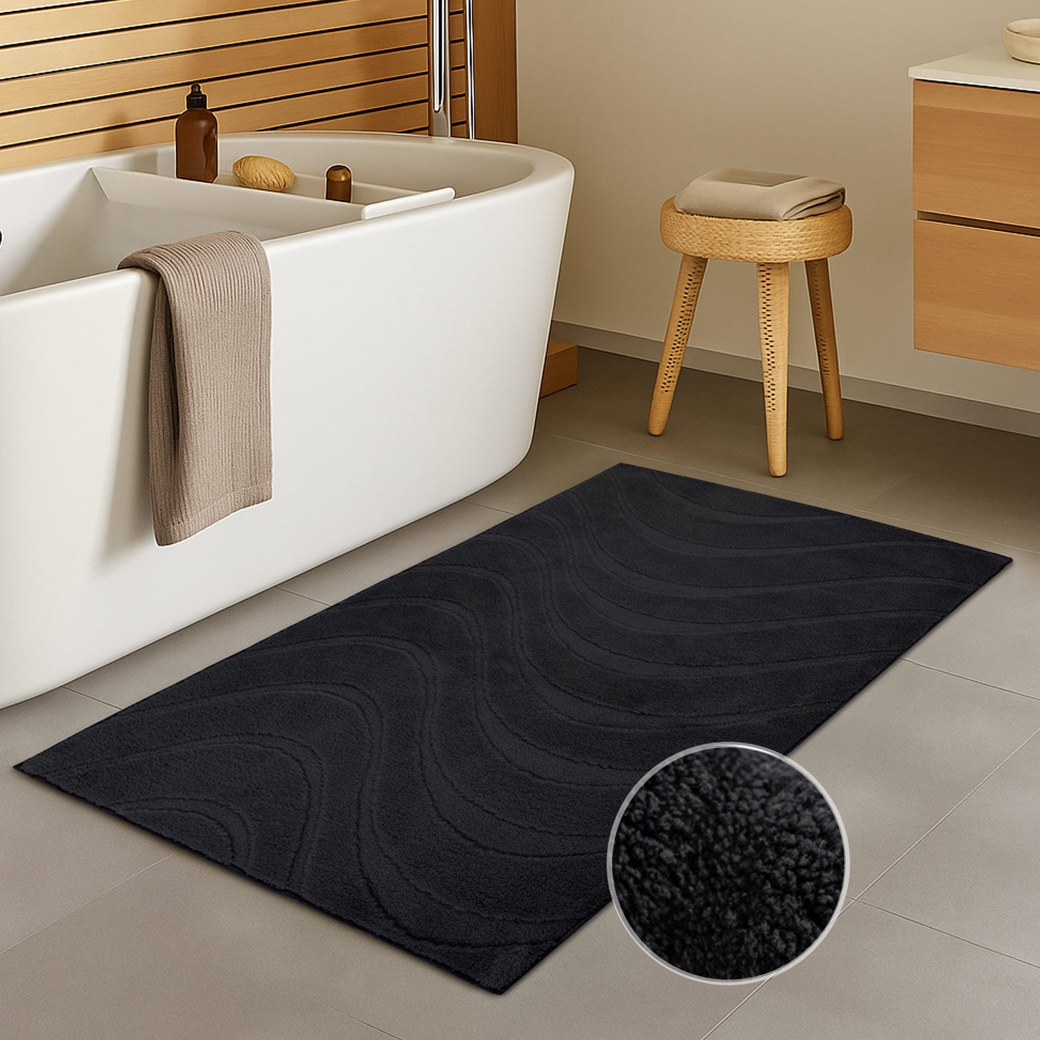 Vågig mjuk badrumsmatta, 400 svart
