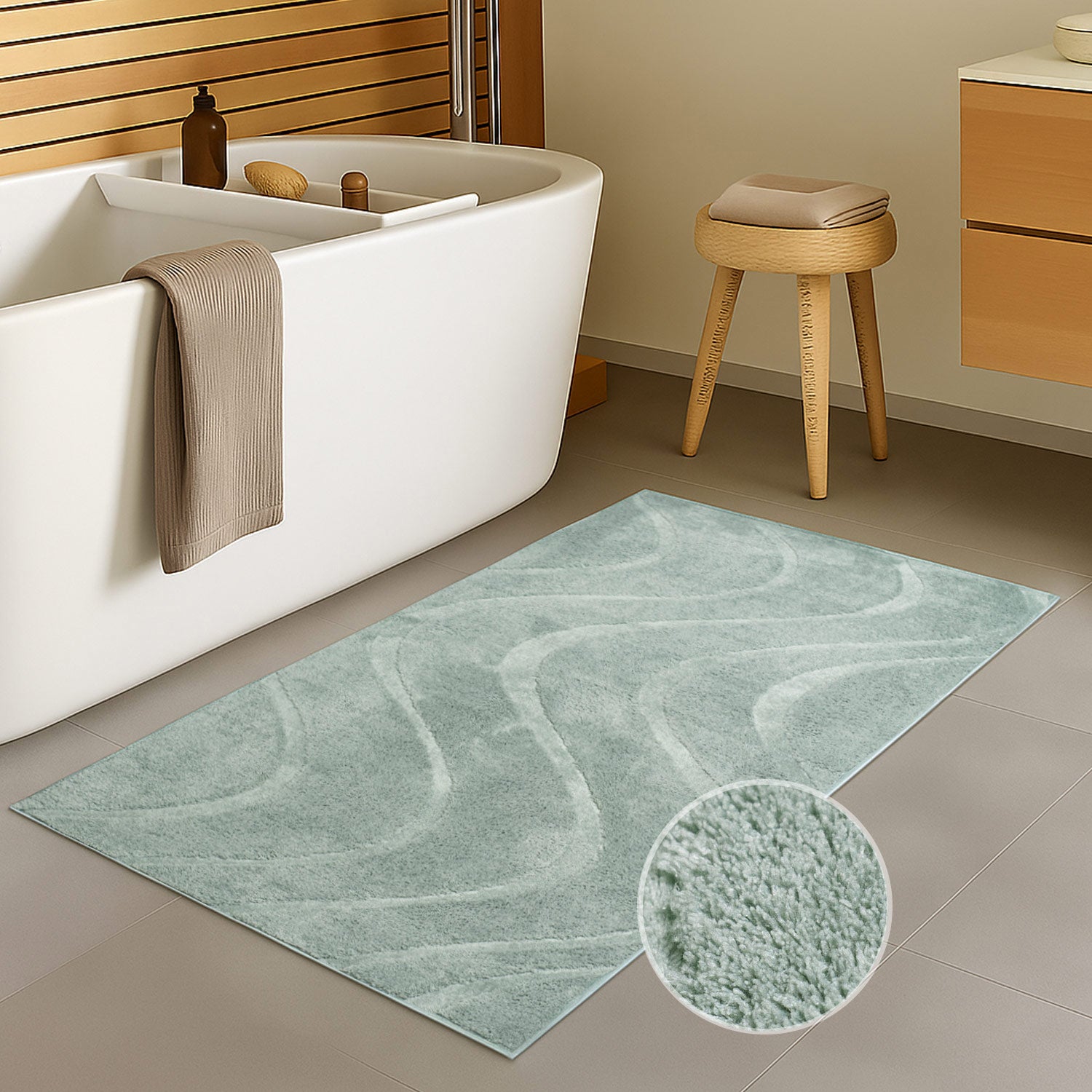 Vågig mjuk badrumsmatta, 400 jadegrön