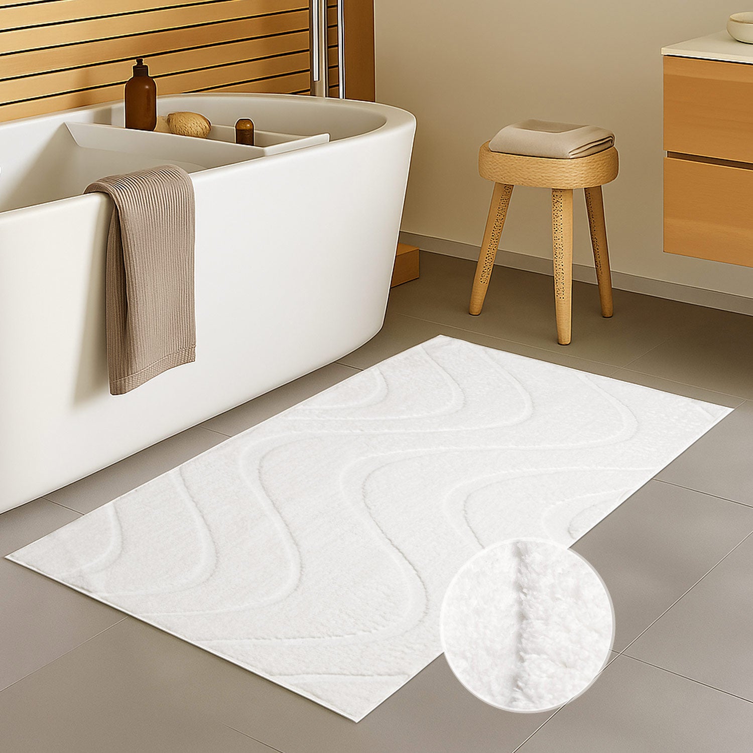 Vågig mjuk badrumsmatta, 400 vit