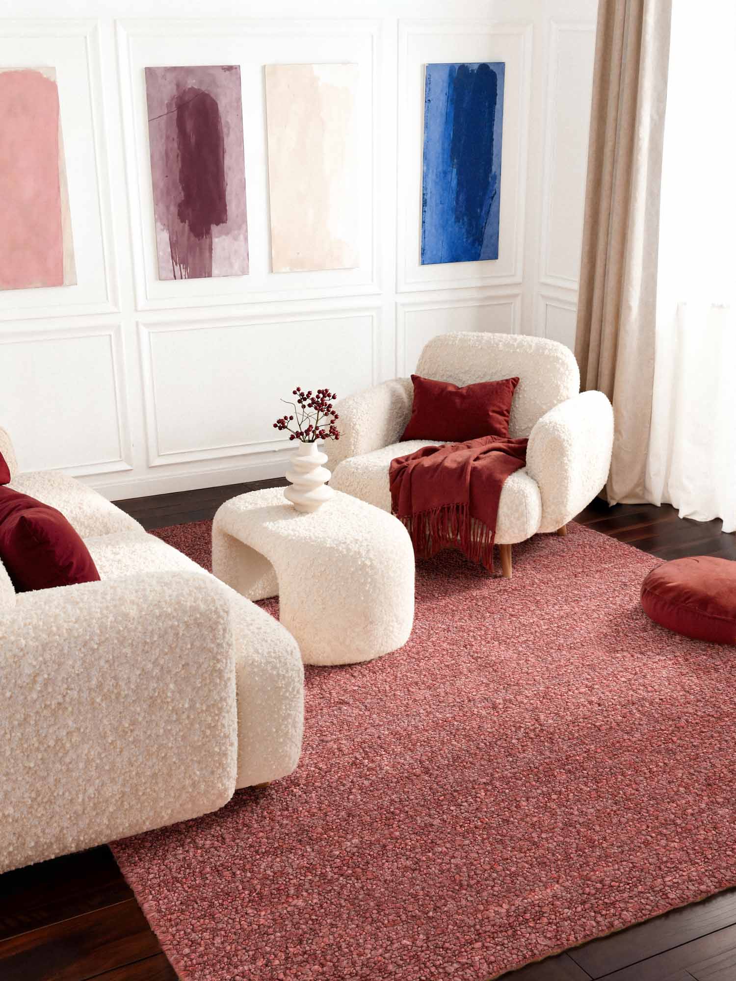 TED BAKER NOTTING HILL MJUK BOUCLE KORT LAGGIGT MATTA, PORTOBELLO MÖRKROSA