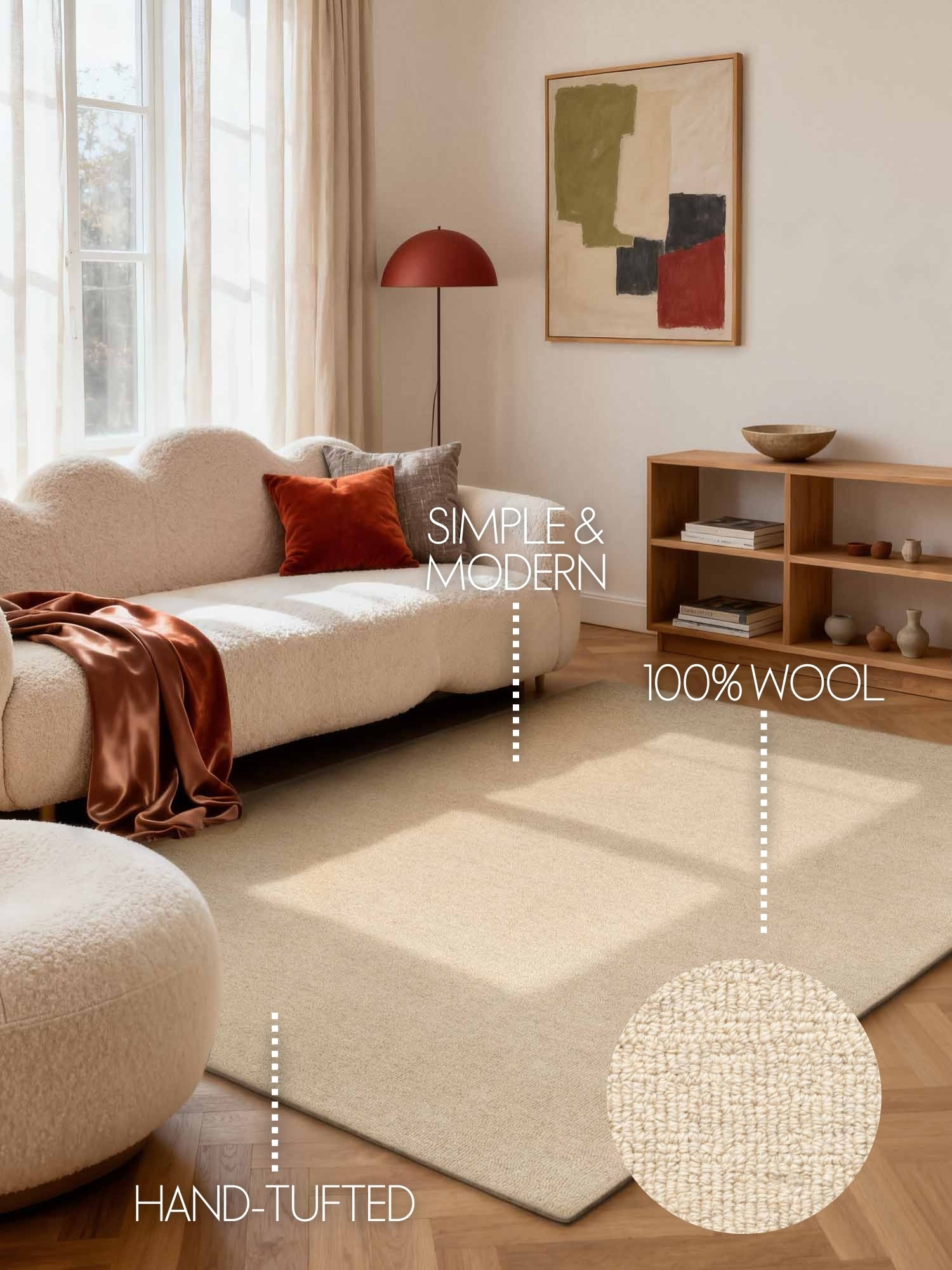 ELLE DECORATION PURISTIC FIN BOUCLE ULLMATTA, KNUTAR NATURLIG LJUSBEIGE