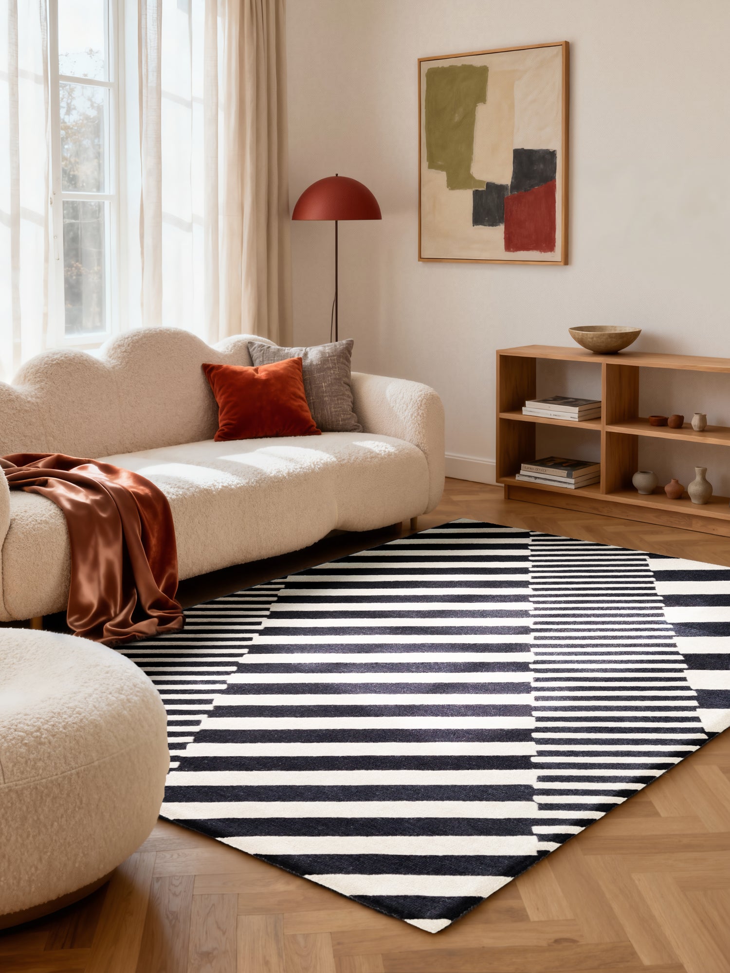 ELLE DECORATION STRYVE ULDTÆPPE FLUX, SORT-HVID