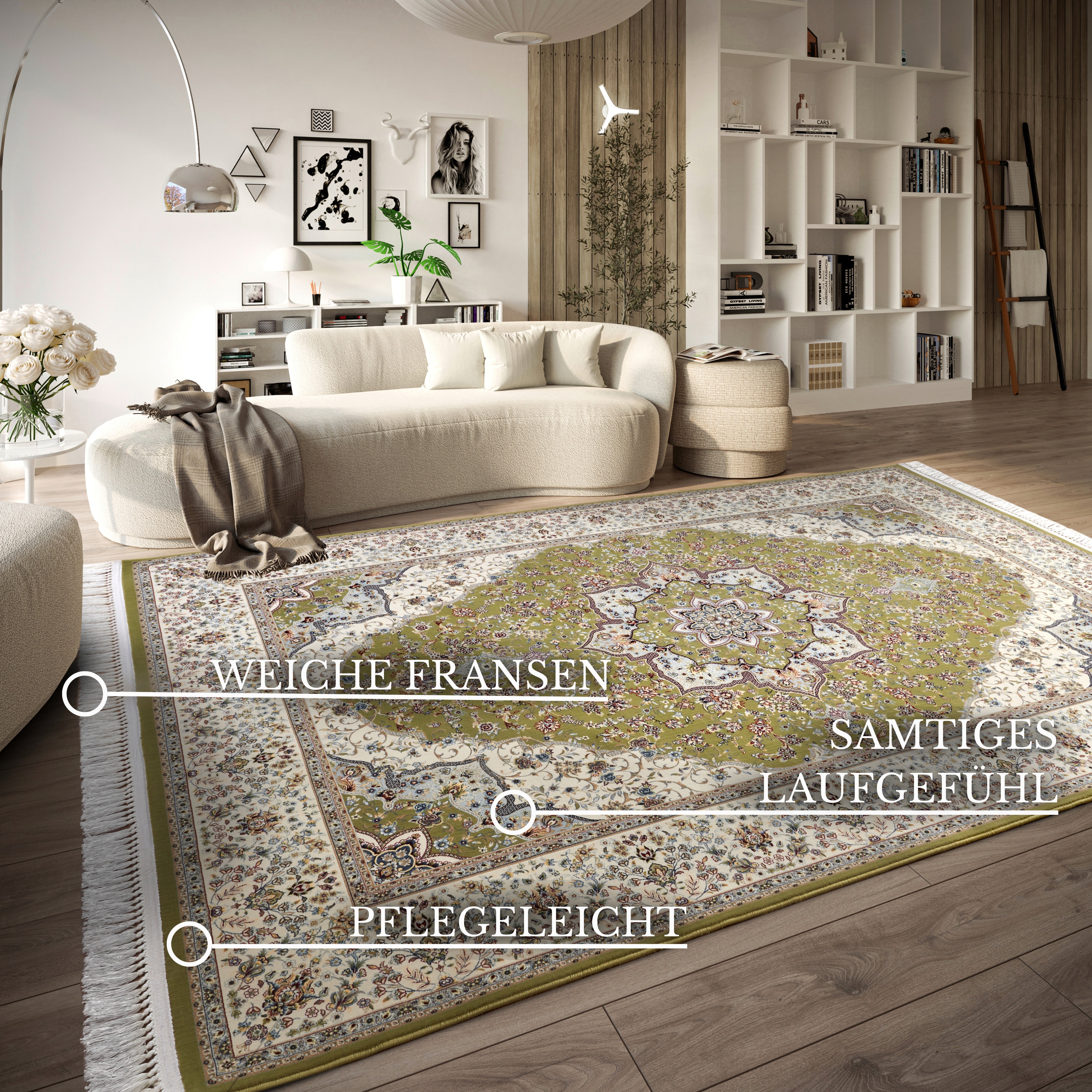 VILLEROY &amp; BOCH 106128 ORIENTALISK MATTA ETIENNE, GRÖN-KRÄMFÄRGAD