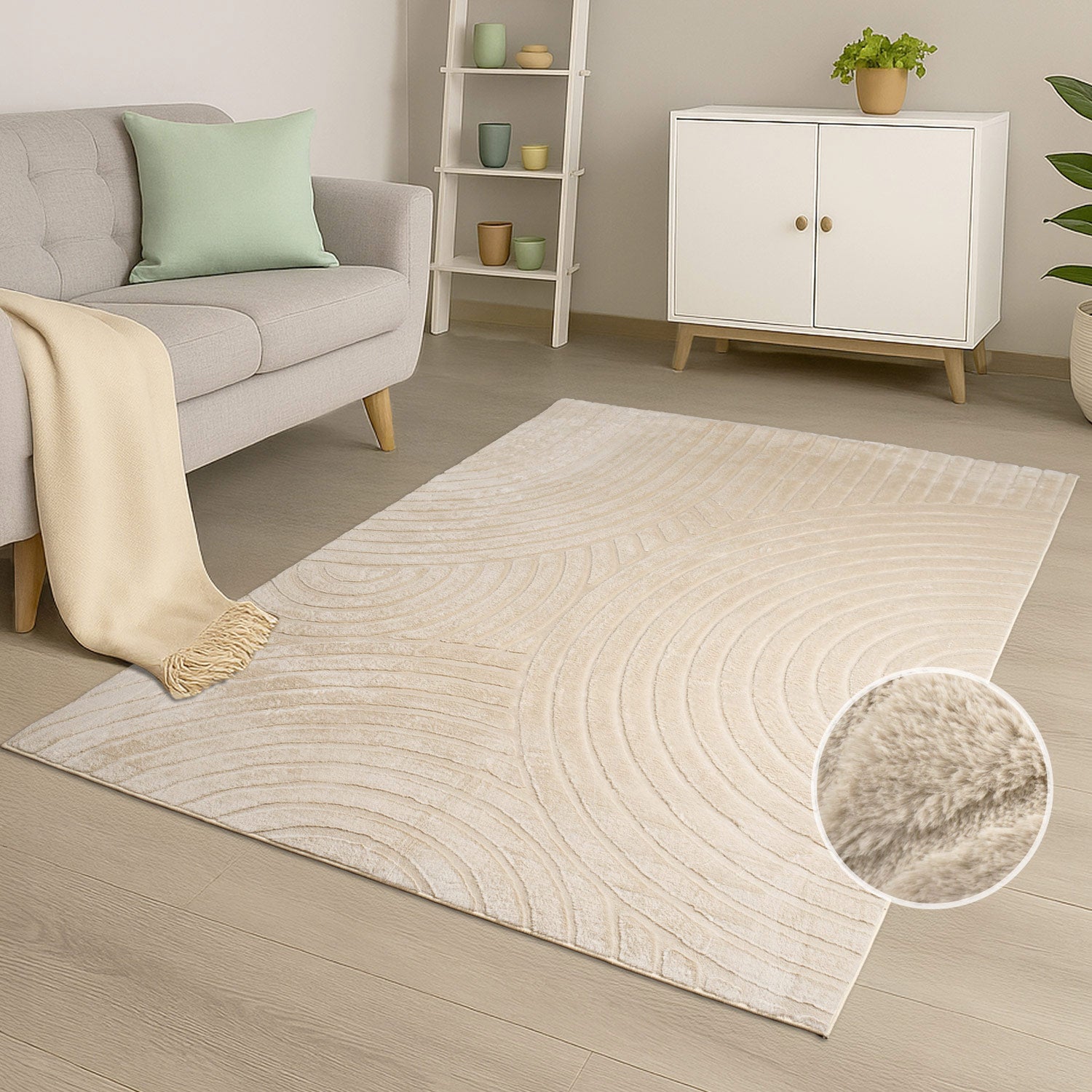 Vågig mjuk modern pälsmatta, 501 beige