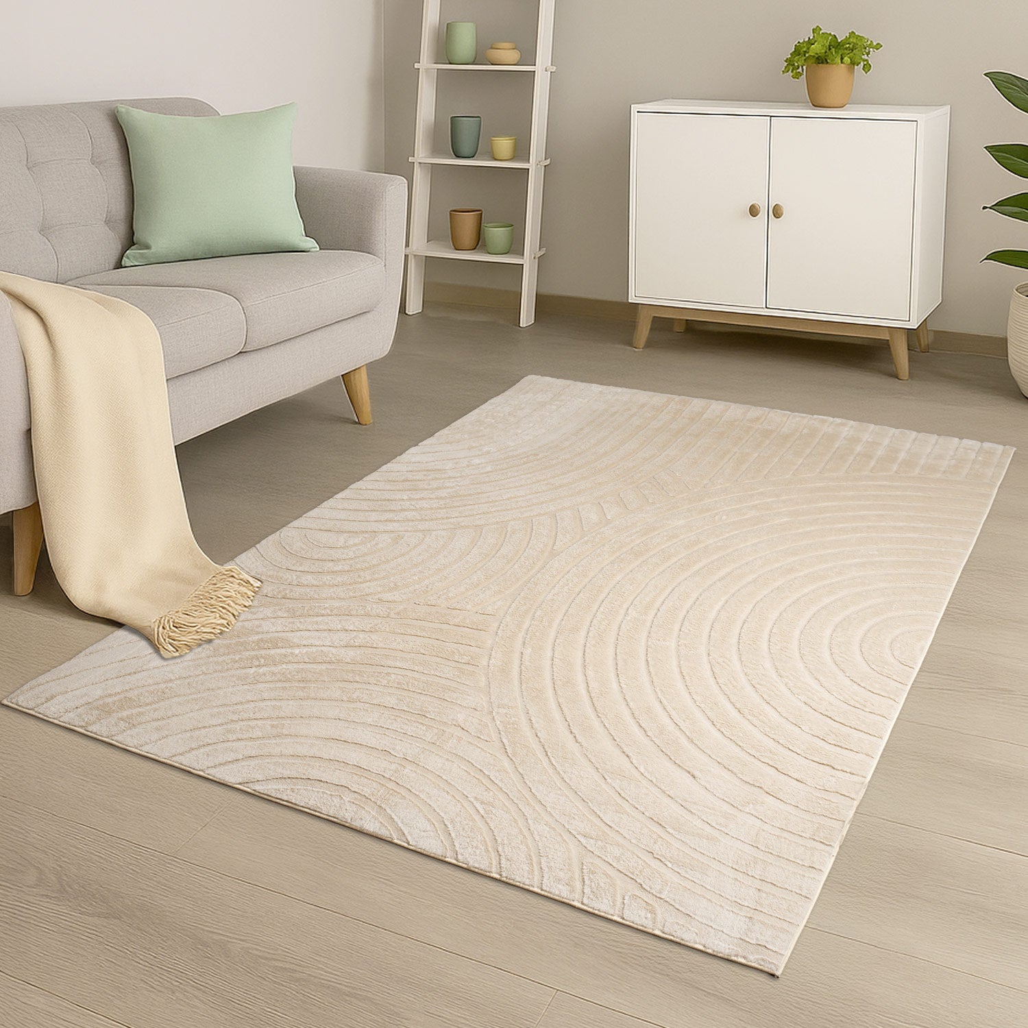 Vågig mjuk modern pälsmatta, 501 beige