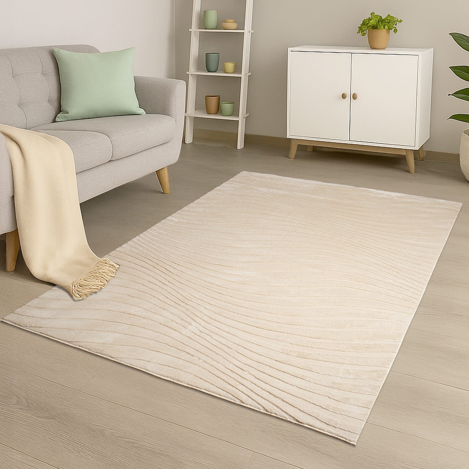 Vågig mjuk modern pälsmatta, 503 beige