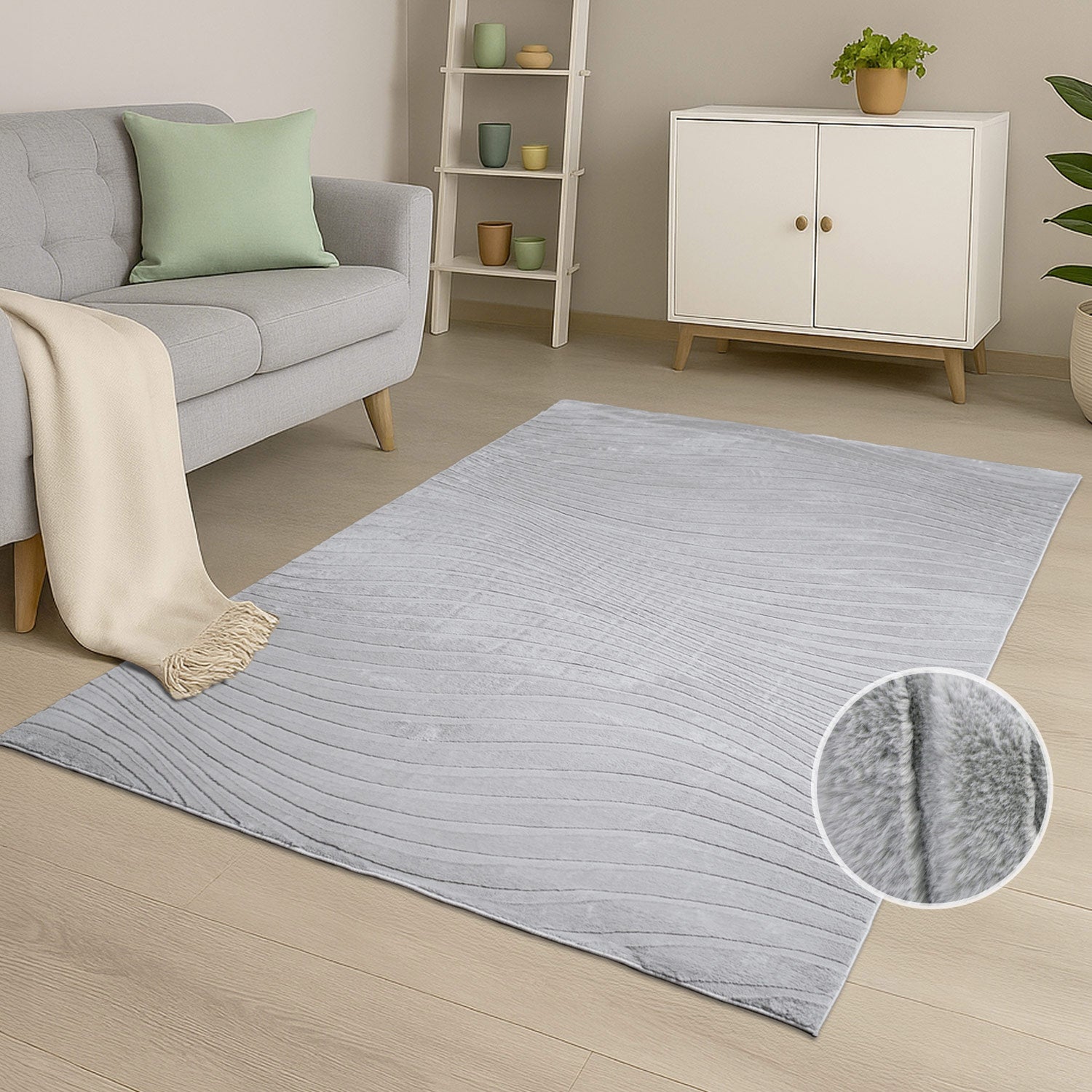 Vågig mjuk modern pälsmatta, 503 grå