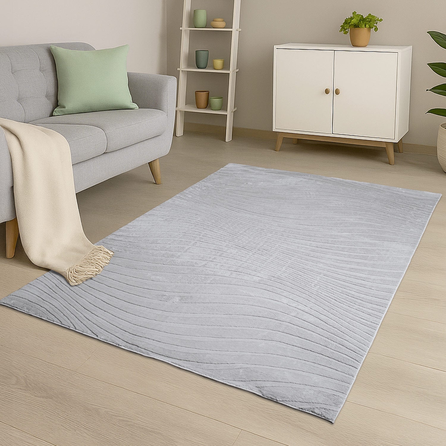 Vågig mjuk modern pälsmatta, 503 grå